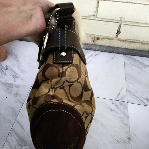 Euc Coach Signature Canvas Shearling Duffle Khaki Handbag Tote Bag Purse - Picture 5 of 13